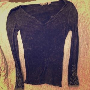 V neck embellished long sleeve shirt